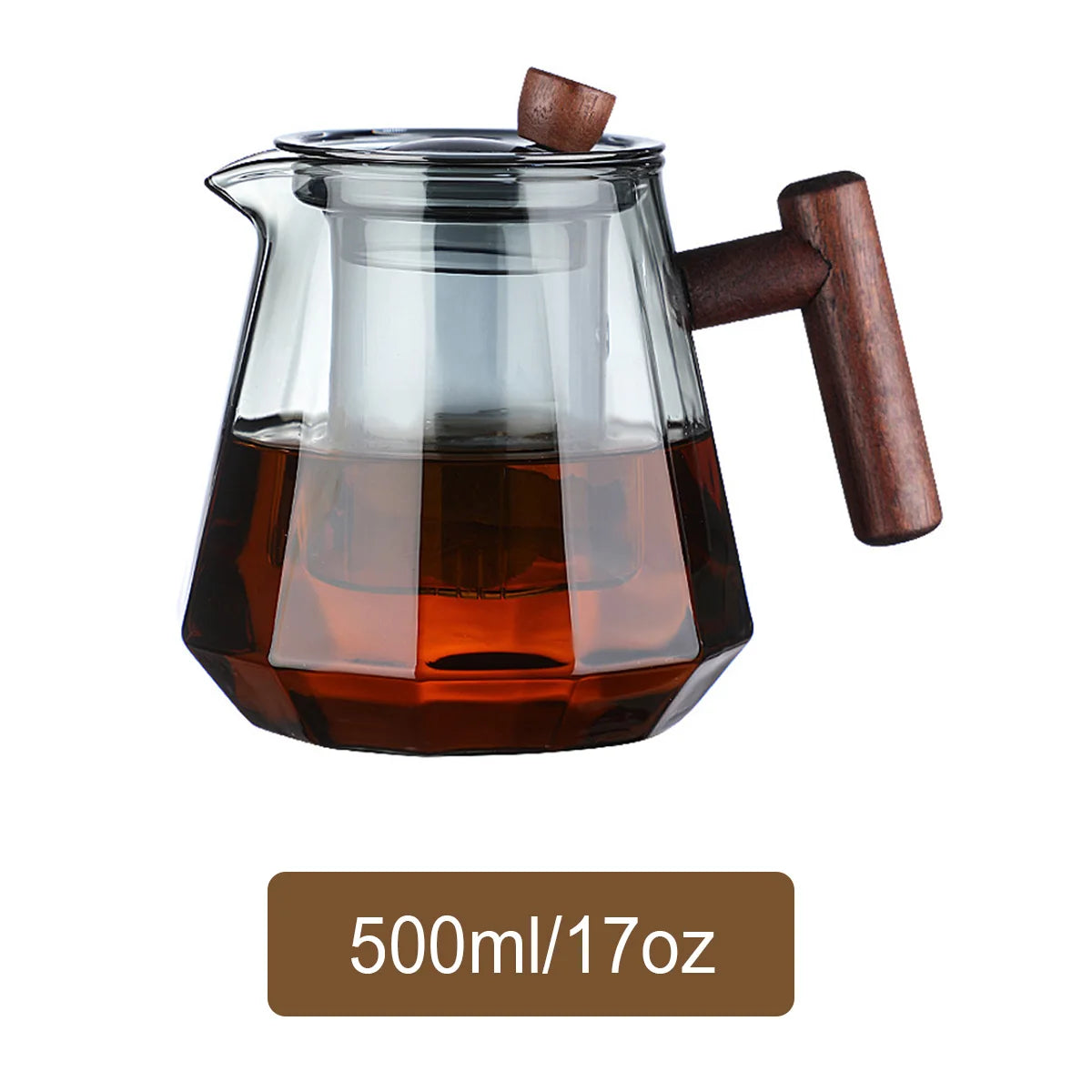 17oz/25oz Glass Teapot with Removable Infuser, Glass Tea Kettle With Wooden Handle, Stovetop Safe Glass Borosilicate Teapot