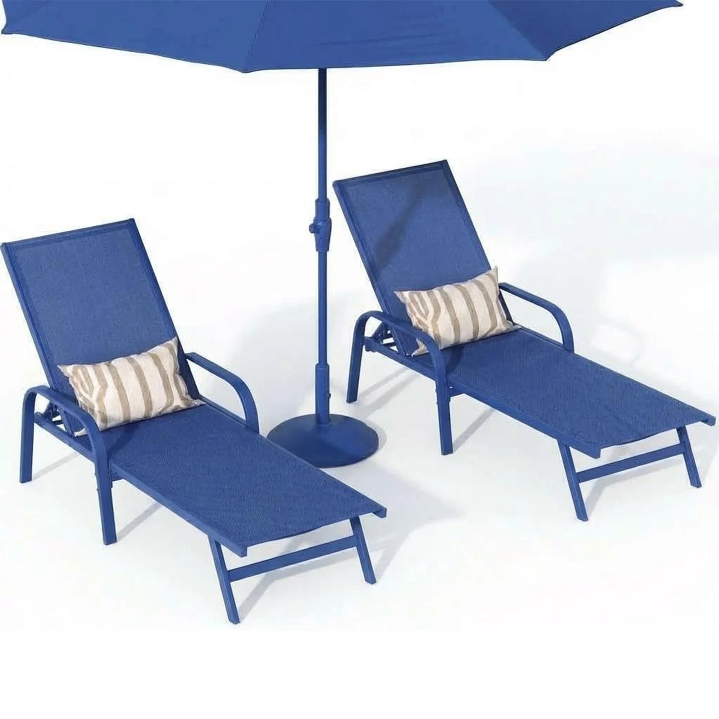 2PCS Outdoor Patio Lounge Chair 5-Position Adjustable Reclining Chaise Weather-Resistant Pool Chair For Garden Backyard