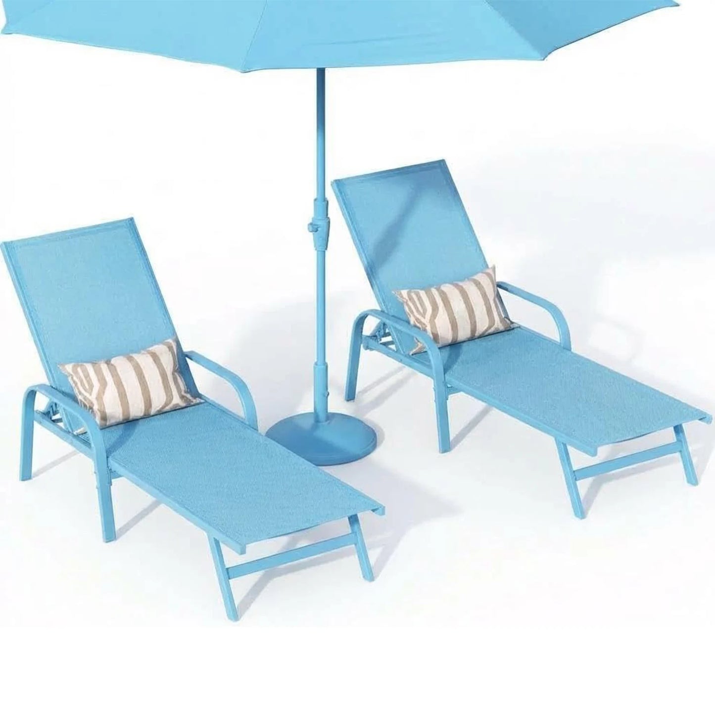 2PCS Outdoor Patio Lounge Chair 5-Position Adjustable Reclining Chaise Weather-Resistant Pool Chair For Garden Backyard