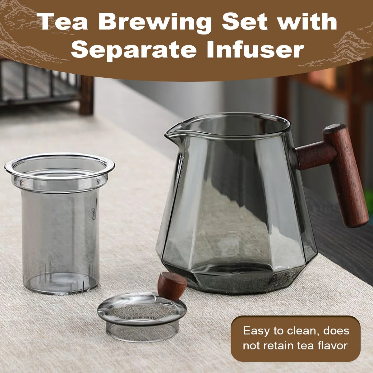 17oz/25oz Glass Teapot with Removable Infuser, Glass Tea Kettle With Wooden Handle, Stovetop Safe Glass Borosilicate Teapot