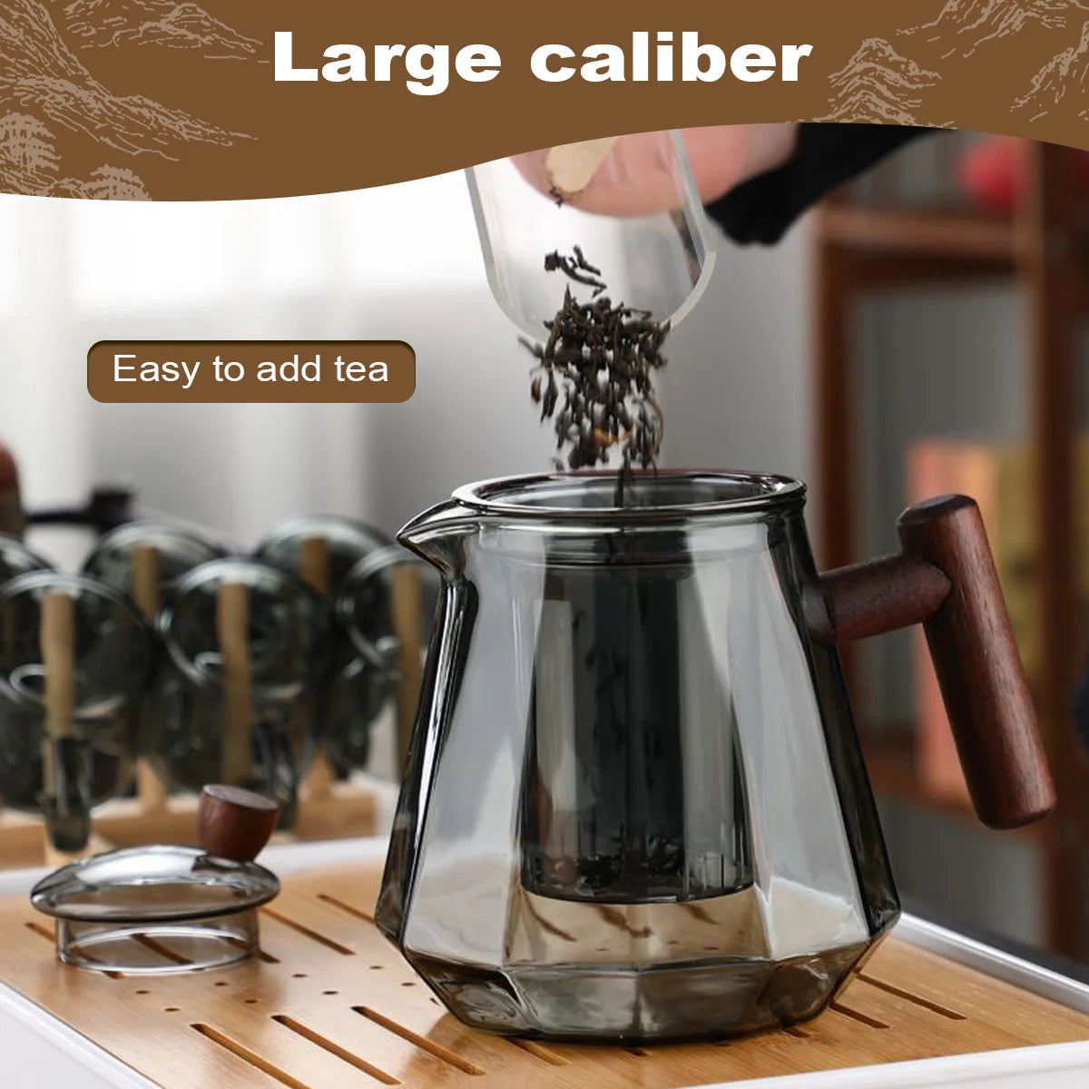 17oz/25oz Glass Teapot with Removable Infuser, Glass Tea Kettle With Wooden Handle, Stovetop Safe Glass Borosilicate Teapot