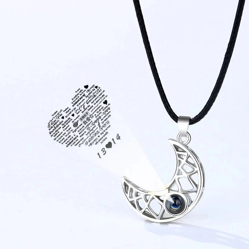 Sun and Moon Projection Necklace I Love You In 100 Languages Magnetic Necklace Heart-shaped Cutout Couple Necklace Gift