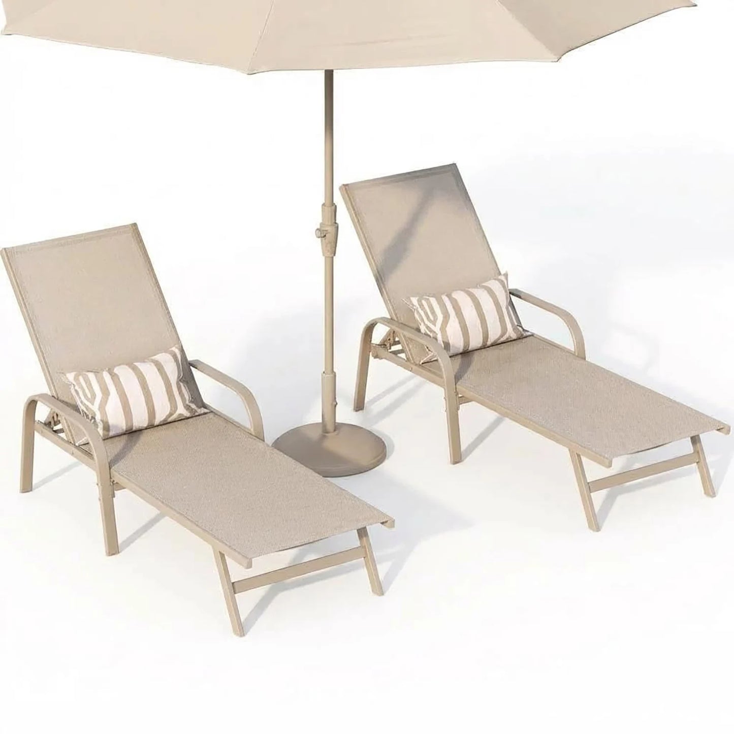 2PCS Outdoor Patio Lounge Chair 5-Position Adjustable Reclining Chaise Weather-Resistant Pool Chair For Garden Backyard