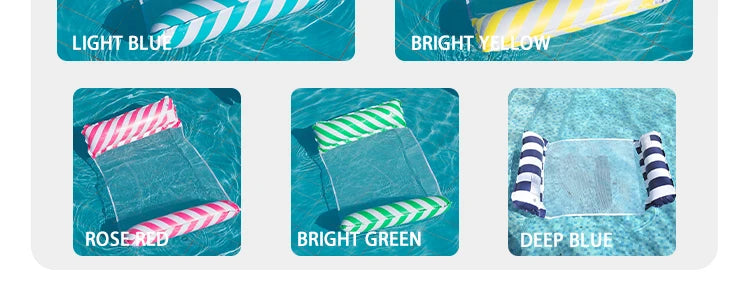 Foldable Striped Inflatable Lounge Chair, Suitable For Swimming Pool Parties And Beach Leisure Floating Beds With Net Backrest