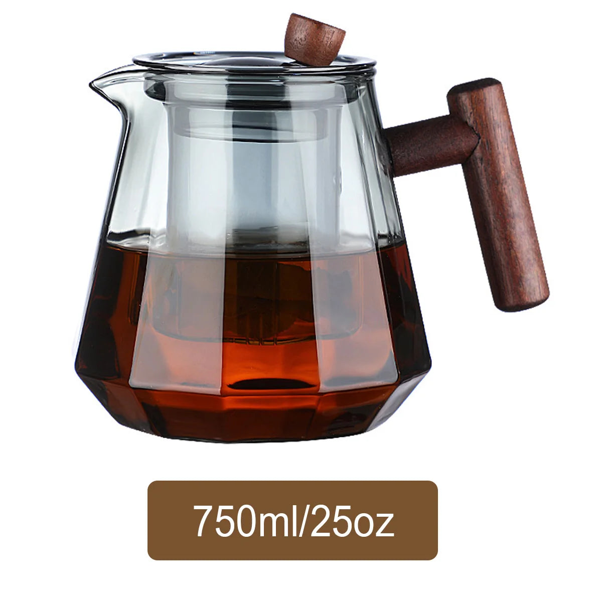 17oz/25oz Glass Teapot with Removable Infuser, Glass Tea Kettle With Wooden Handle, Stovetop Safe Glass Borosilicate Teapot