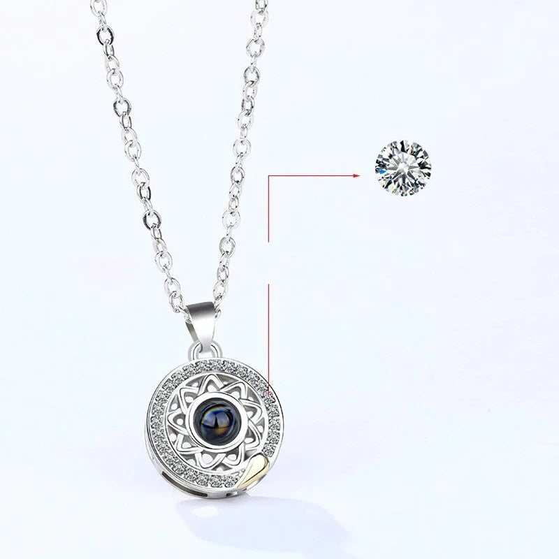 Sun and Moon Projection Necklace I Love You In 100 Languages Magnetic Necklace Heart-shaped Cutout Couple Necklace Gift