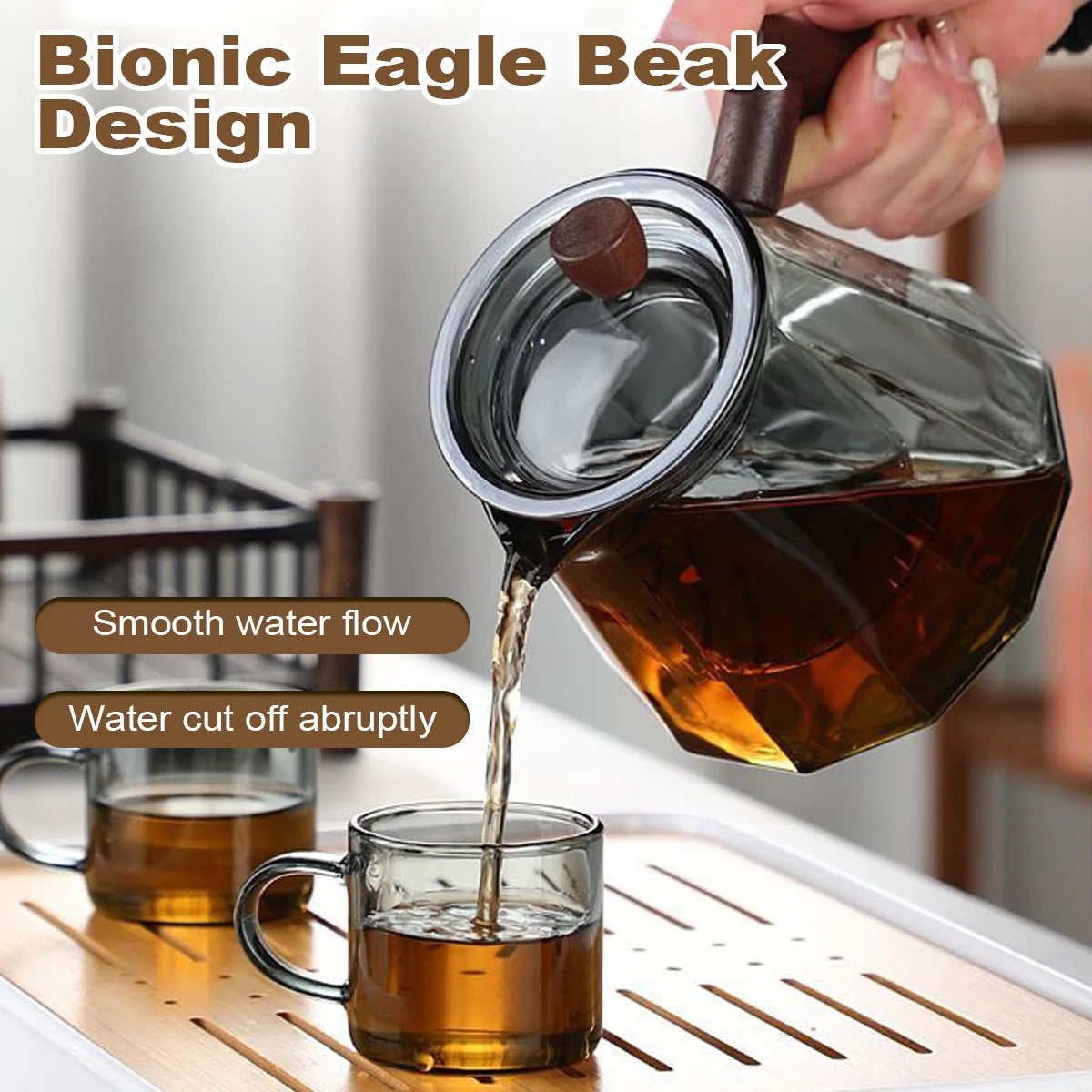 17oz/25oz Glass Teapot with Removable Infuser, Glass Tea Kettle With Wooden Handle, Stovetop Safe Glass Borosilicate Teapot