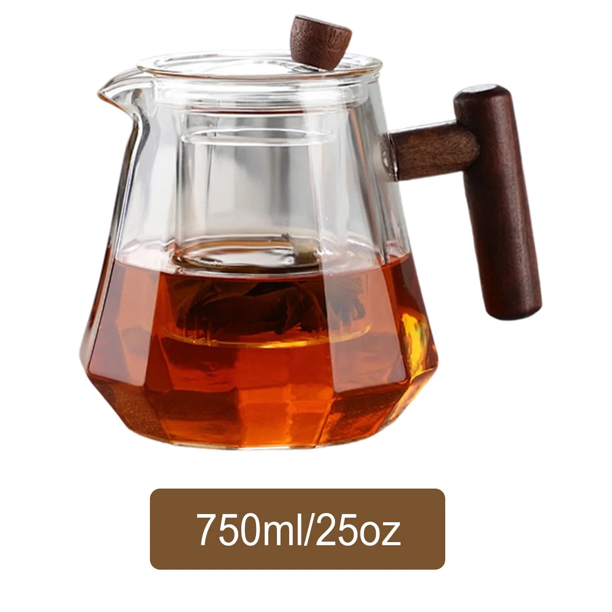 17oz/25oz Glass Teapot with Removable Infuser, Glass Tea Kettle With Wooden Handle, Stovetop Safe Glass Borosilicate Teapot