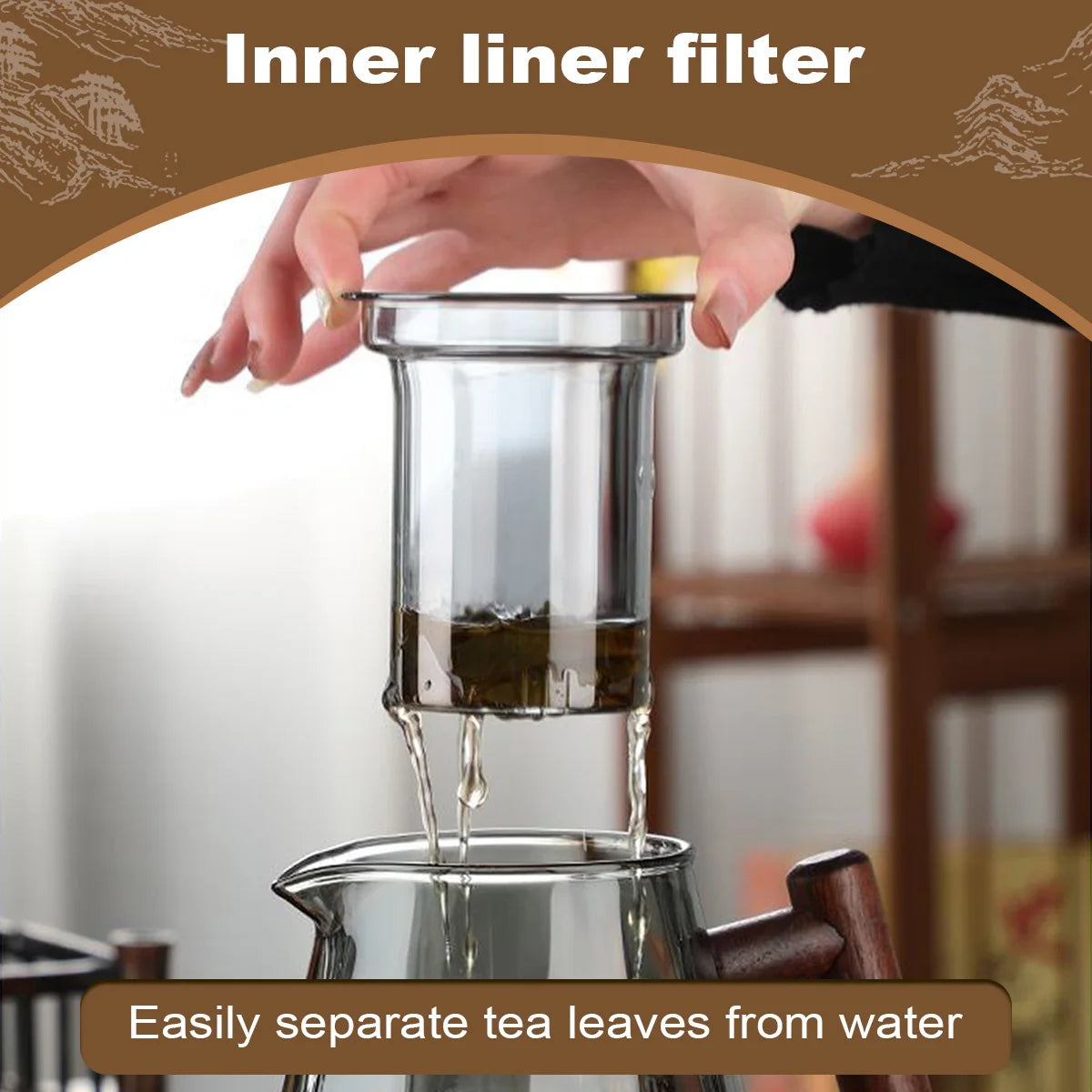 17oz/25oz Glass Teapot with Removable Infuser, Glass Tea Kettle With Wooden Handle, Stovetop Safe Glass Borosilicate Teapot