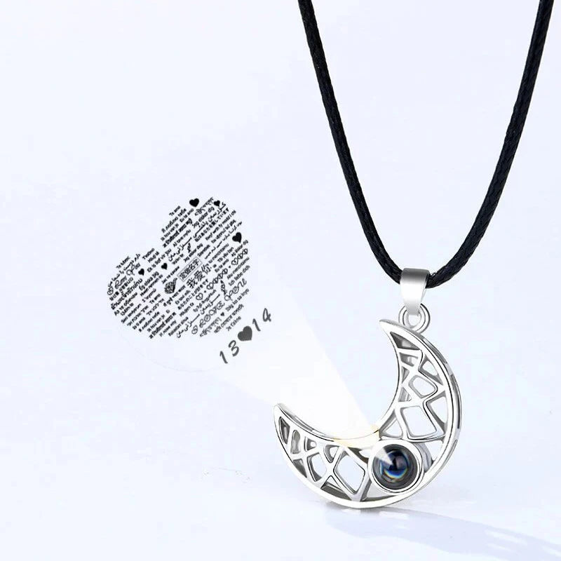 Sun and Moon Projection Necklace I Love You In 100 Languages Magnetic Necklace Heart-shaped Cutout Couple Necklace Gift