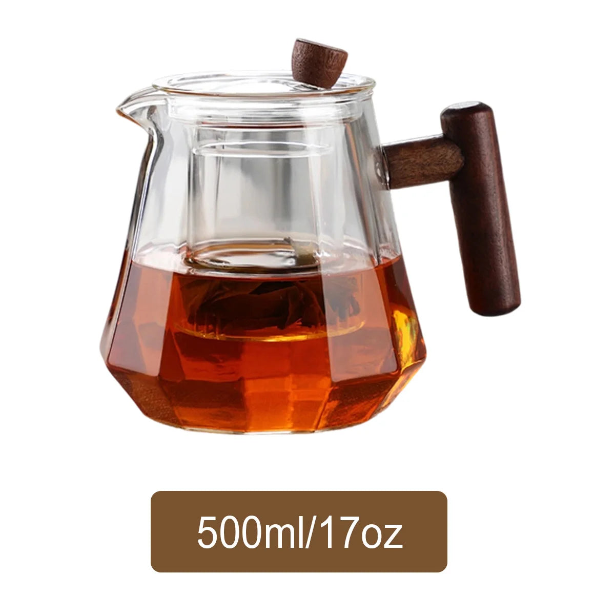 17oz/25oz Glass Teapot with Removable Infuser, Glass Tea Kettle With Wooden Handle, Stovetop Safe Glass Borosilicate Teapot